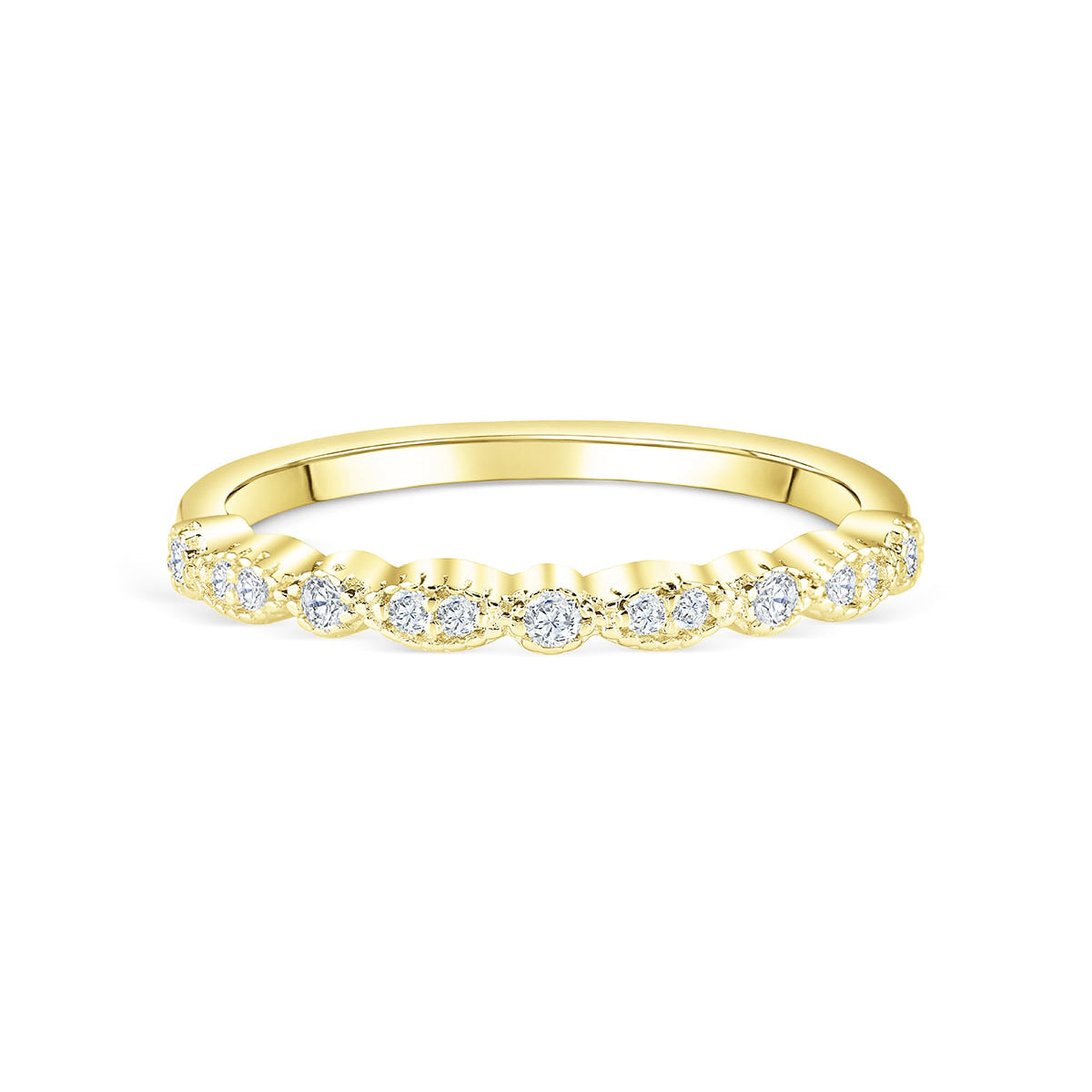 Stunning 0.2 TCW Round Moissanite Stones Scalloped Eternity Wedding Bands 1