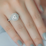 Stunning 1.0 CT Round Moissanite Engagement Ring with Double Halo and Pave Design 8