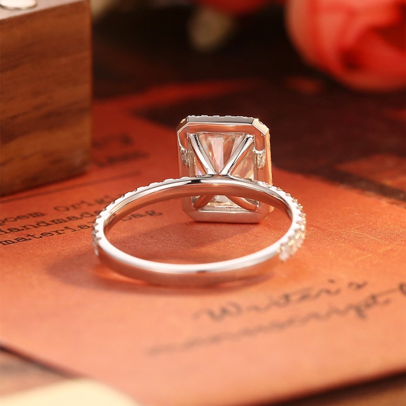 Stunning 3.0 CT Radiant Moissanite Engagement Ring with Halo & Pave Design 2