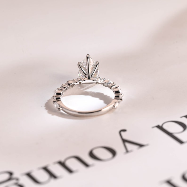 Stunning 1.0 - 2.0 CT Pear Moissanite Engagement Ring with Pave Design 5
