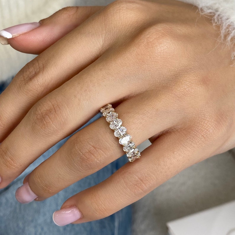 Stunning 4.06 CT Oval Moissanite Stones Full Eternity Wedding Bands 2
