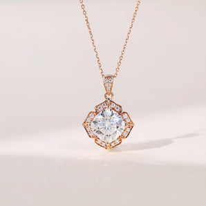 1.10 CT Cushion Moissanite Diamond Halo Pendant Necklace in Solid Gold