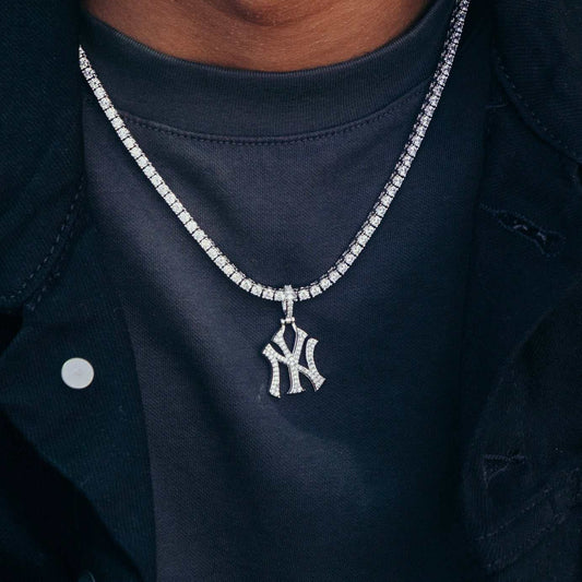 1.5 CT Round Moissanite New York Yankees Logo Silver Pendant for Him 2