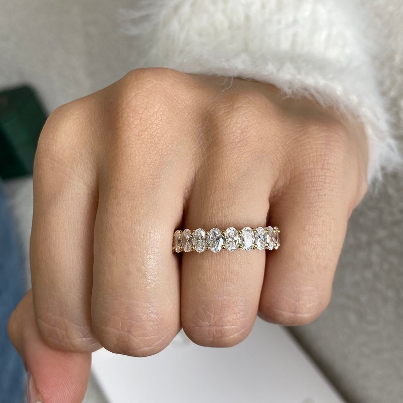 Stunning 4.06 CT Oval Moissanite Stones Full Eternity Wedding Bands 3