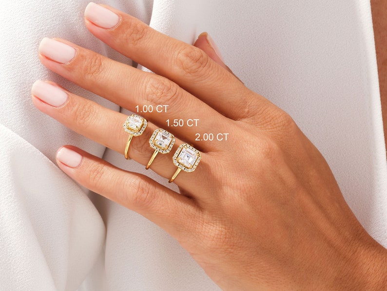 Stunning 1.0-2.0 CT Asscher Moissanite Engagement Ring with Halo Design 8