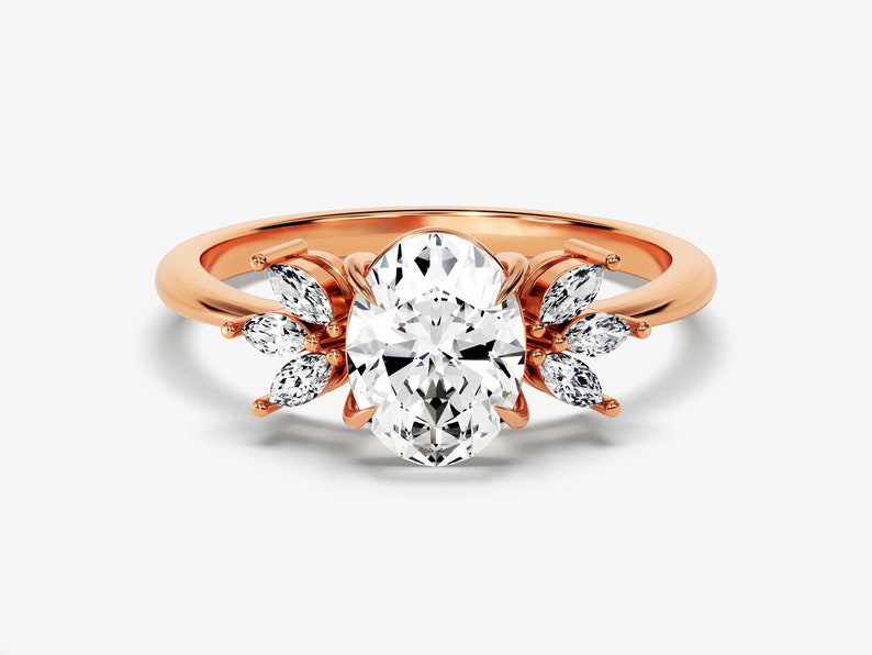 Stunning 1.50 CT Oval Moissanite Engagement Ring with Cluster Design 5