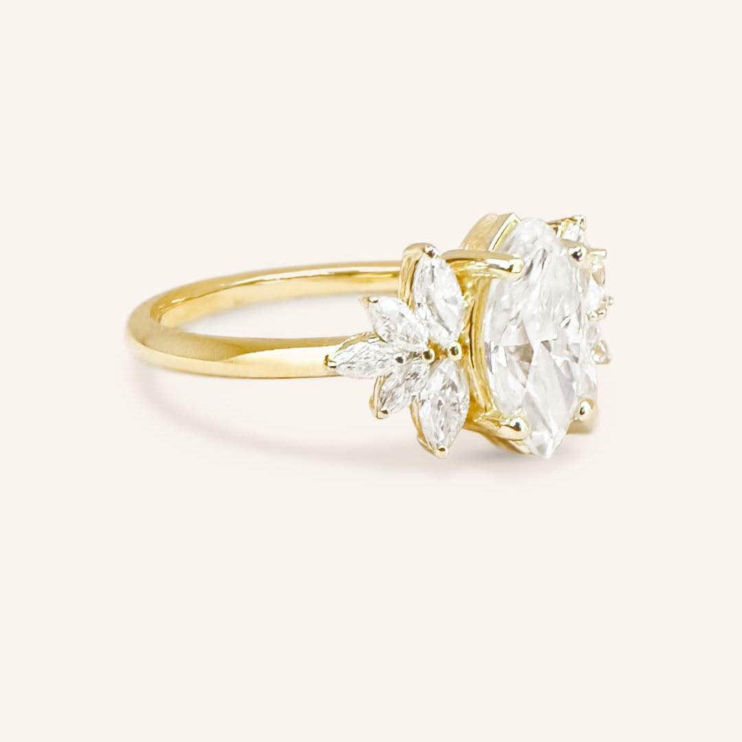 Stunning 1 CT Marquise Moissanite Engagement Ring With Cluster Design 2