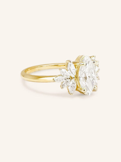 Stunning 1 CT Marquise Moissanite Engagement Ring With Cluster Design 2