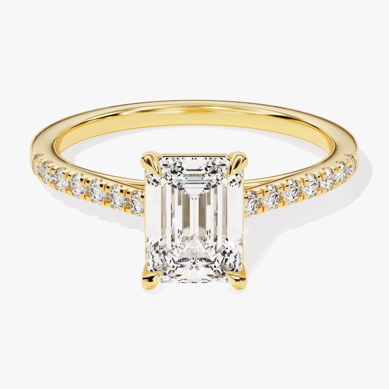 Stunning 1.0-2.0 CT Emerald Moissanite Engagement Ring with Pave Design 1