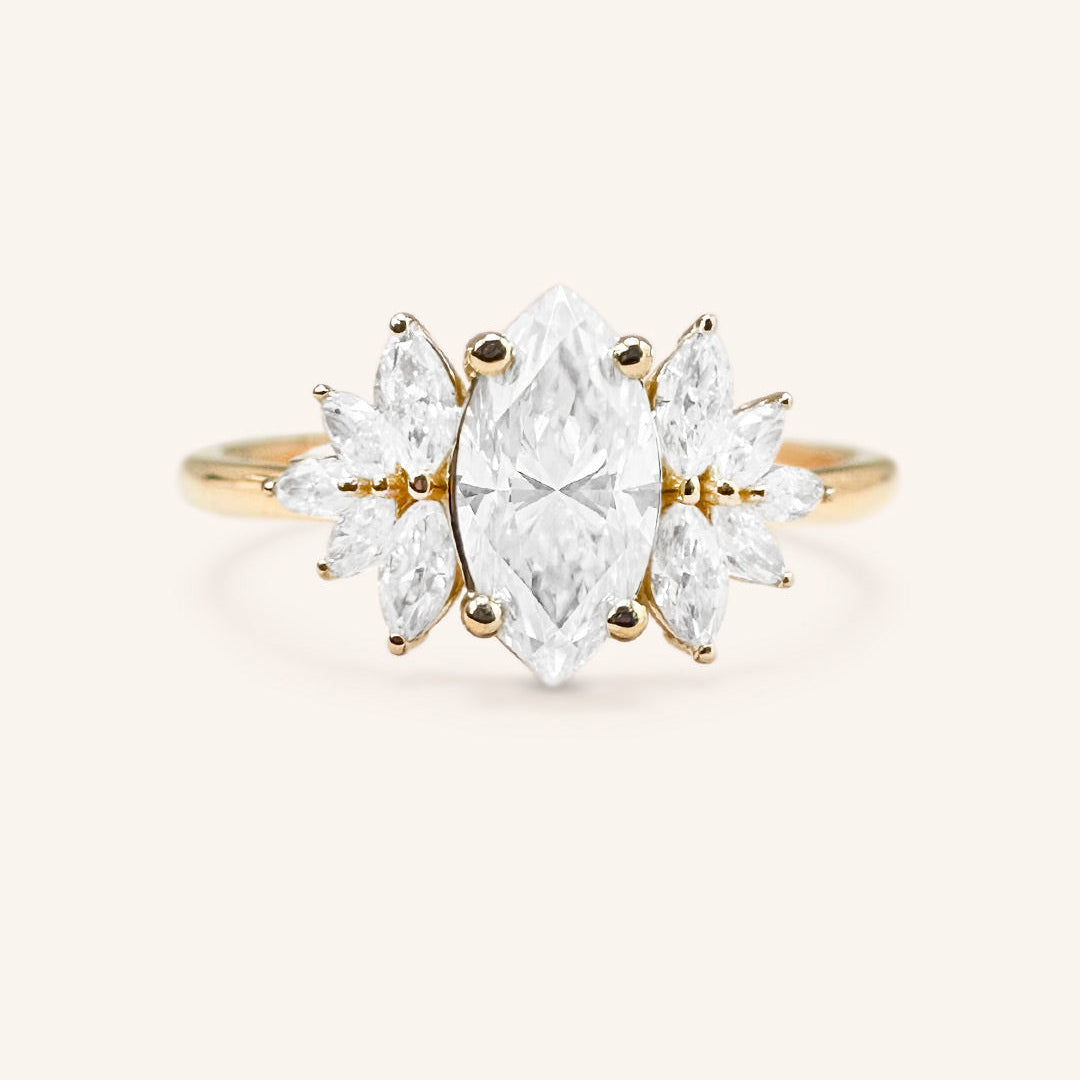 Stunning 1 CT Marquise Moissanite Engagement Ring With Cluster Design 1