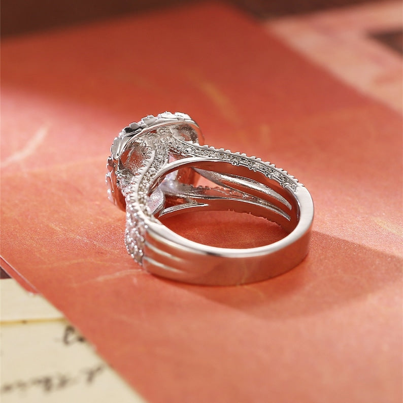 Stunning 3.0 CT Round Moissanite Engagement Ring with Triple Shank Pave Design 4