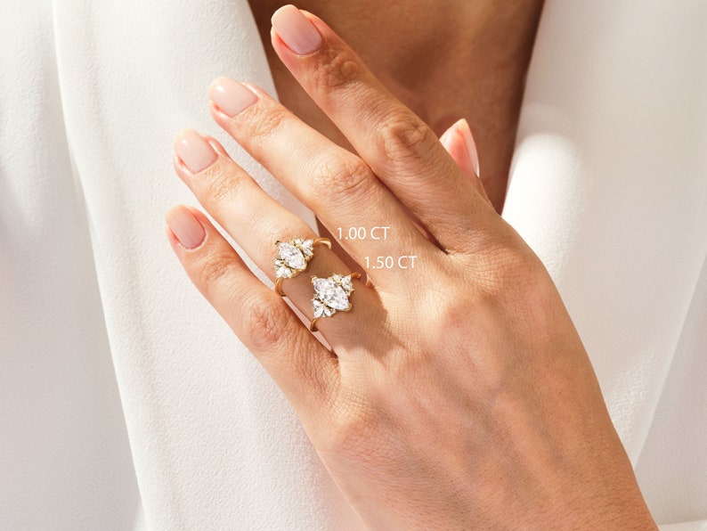 Stunning 1.0-1.50 CT Marquise Moissanite Engagement Ring with Cluster Design 6