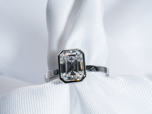 Classic 2.0 CT Emerald Moissanite Engagement Ring with Bezel Design 2