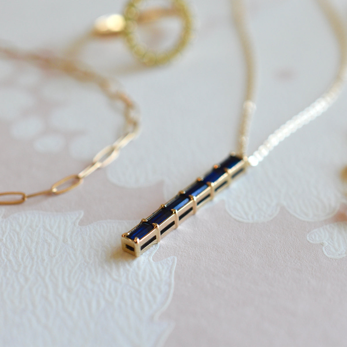 0.13 TCW Baguette Sapphire Lab Made Diamond- September Birthstone Necklace 10