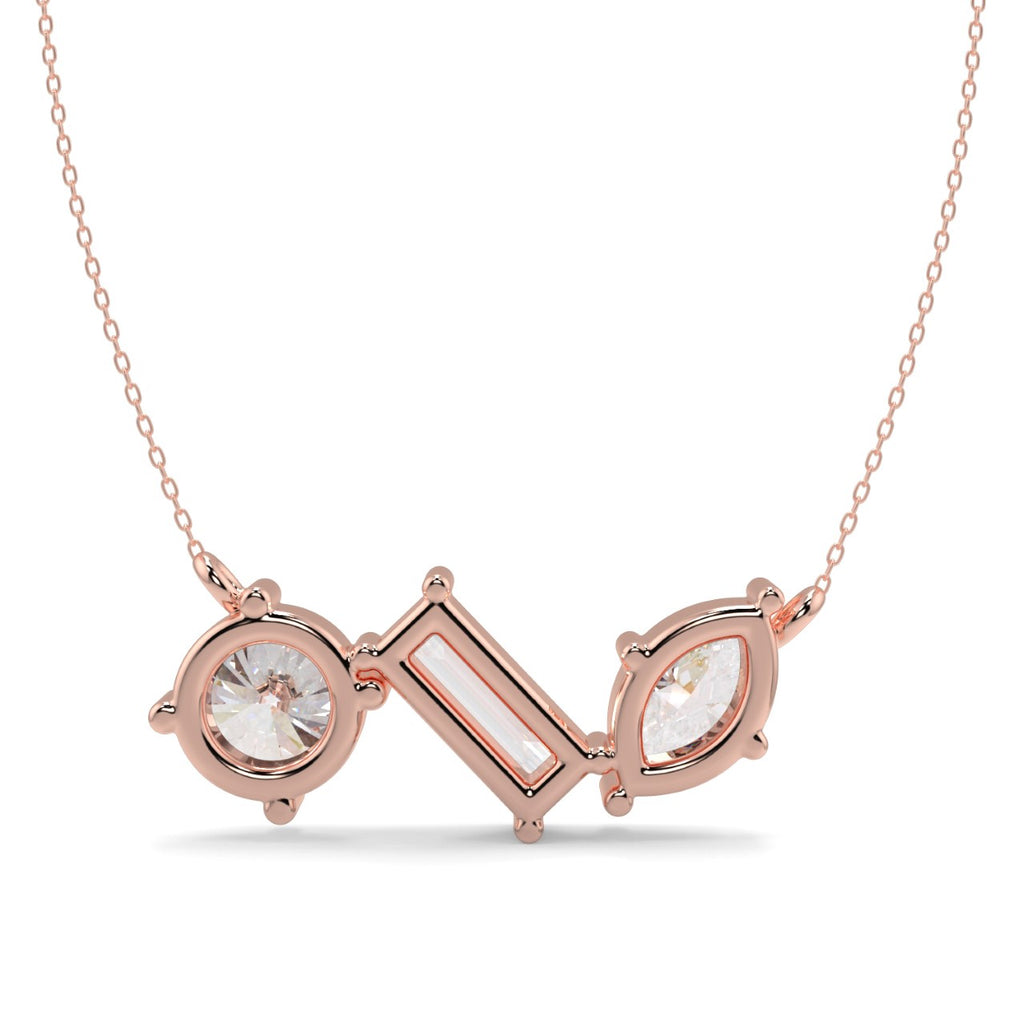 0.70 TCW Round, Marquise & Baguette Moissanite Diamond Three Stone Pendant Necklace in Solid Gold 7