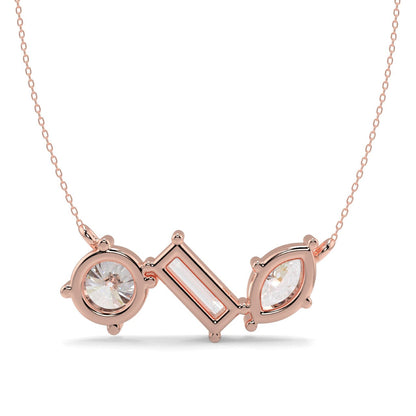 0.70 TCW Round, Marquise & Baguette Moissanite Diamond Three Stone Pendant Necklace in Solid Gold 7