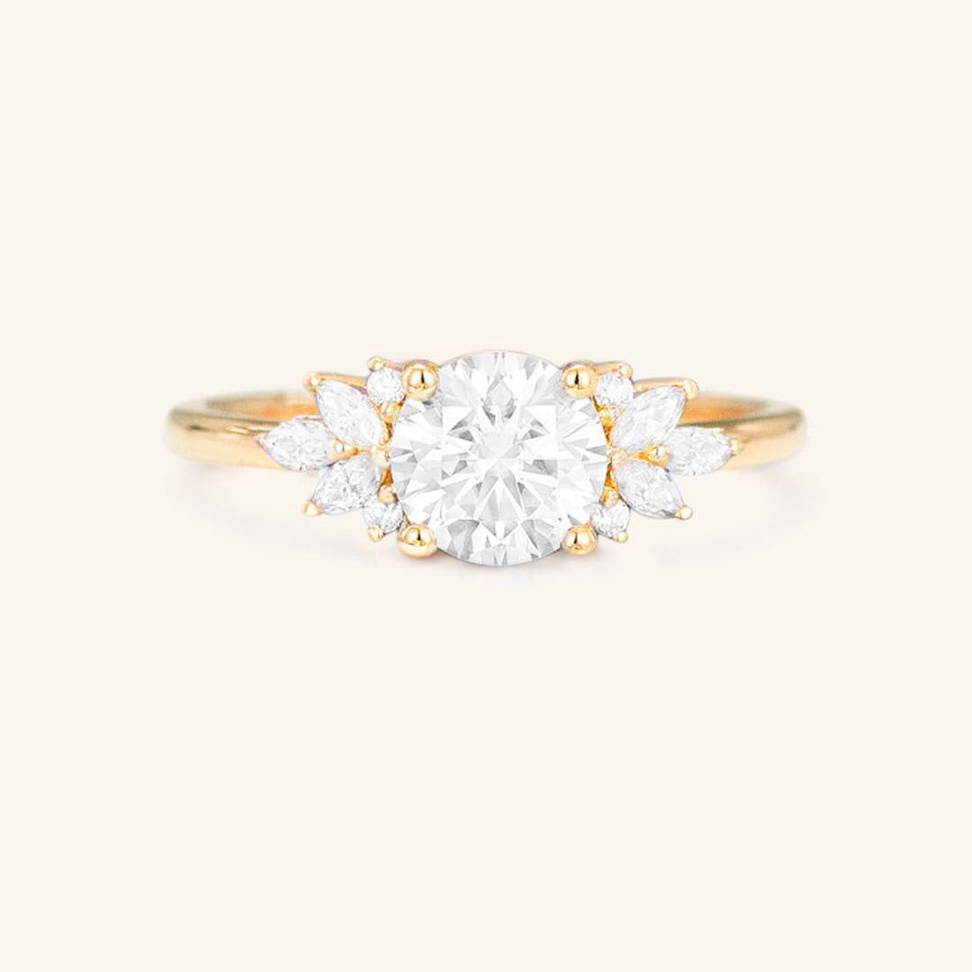 Stunning 1.0 CT Round Moissanite Engagement Ring with Cluster Design 1