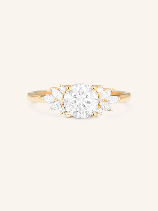 Stunning 1.0 CT Round Moissanite Engagement Ring with Cluster Design 1