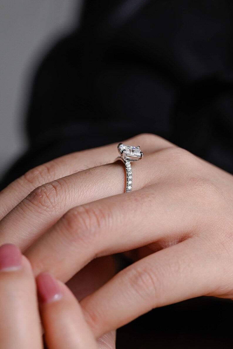 Stunning 1.0 - 2.0 CT Radiant Moissanite Engagement Ring with Pave Design 4