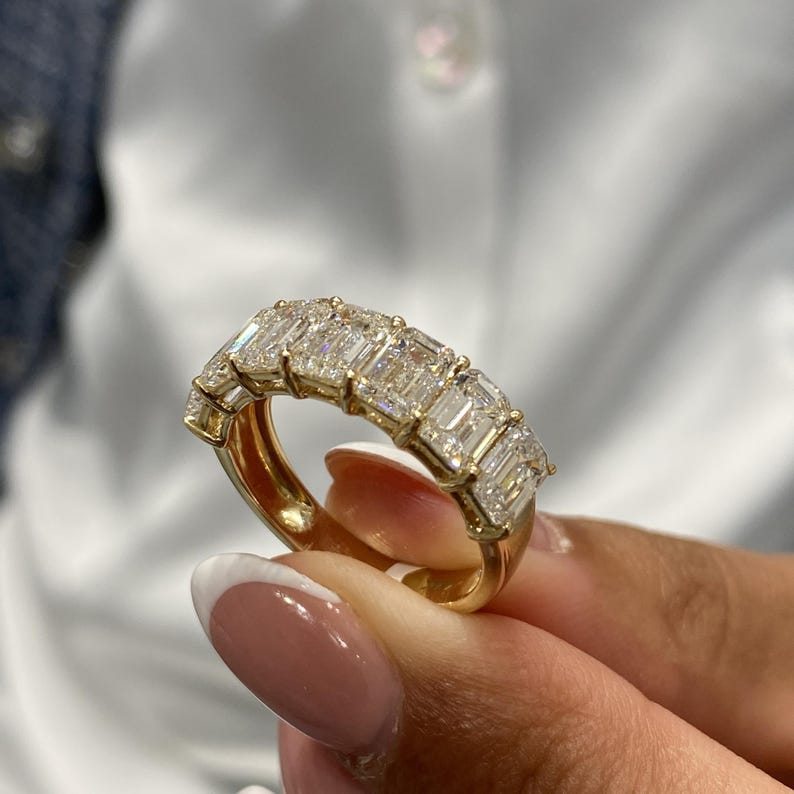 Stunning 3.91 CT Emerald Moissanite Stones Half Eternity Wedding Bands 1