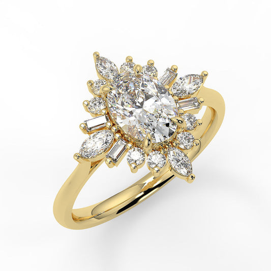 Stunning 0.85 CT Oval Moissanite Engagement Ring With Cluster Design 2