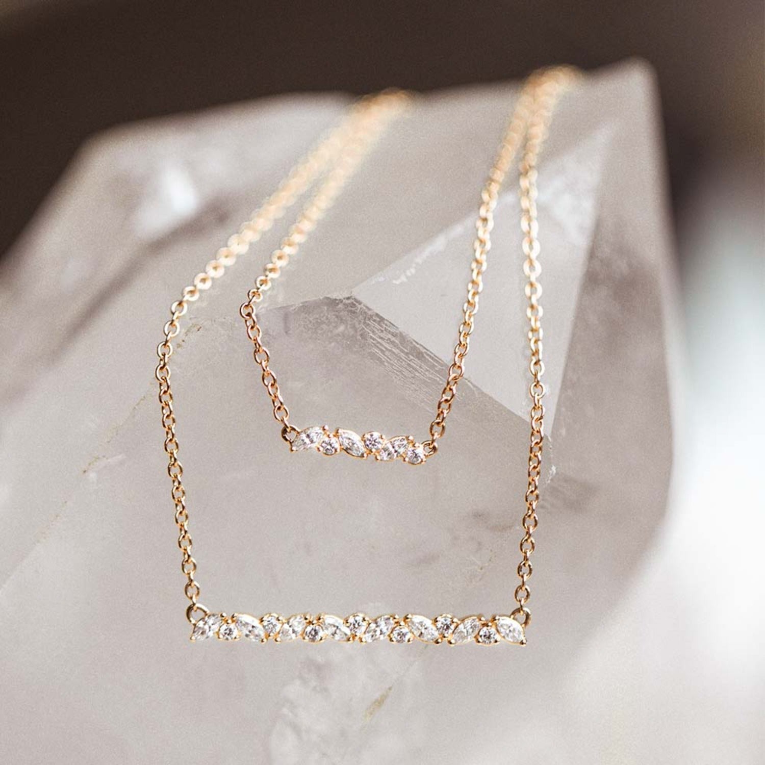 0.30 TCW Round & Marquise Moissanite Diamond Bar Pendant Necklace in Solid Gold 1