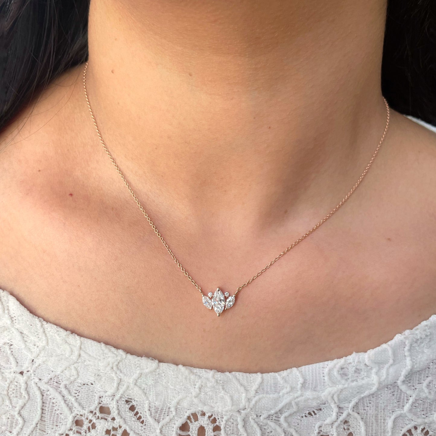 1.0 TCW Marquise Moissanite Diamond Cluster Pendant Necklace in Solid Gold 2