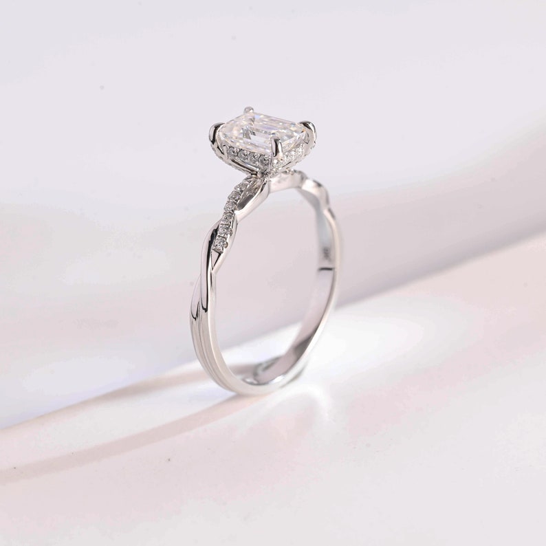 Stunning 1.0 - 2.0 CT Emerald Moissanite Engagement Ring with Hidden Halo Design 3