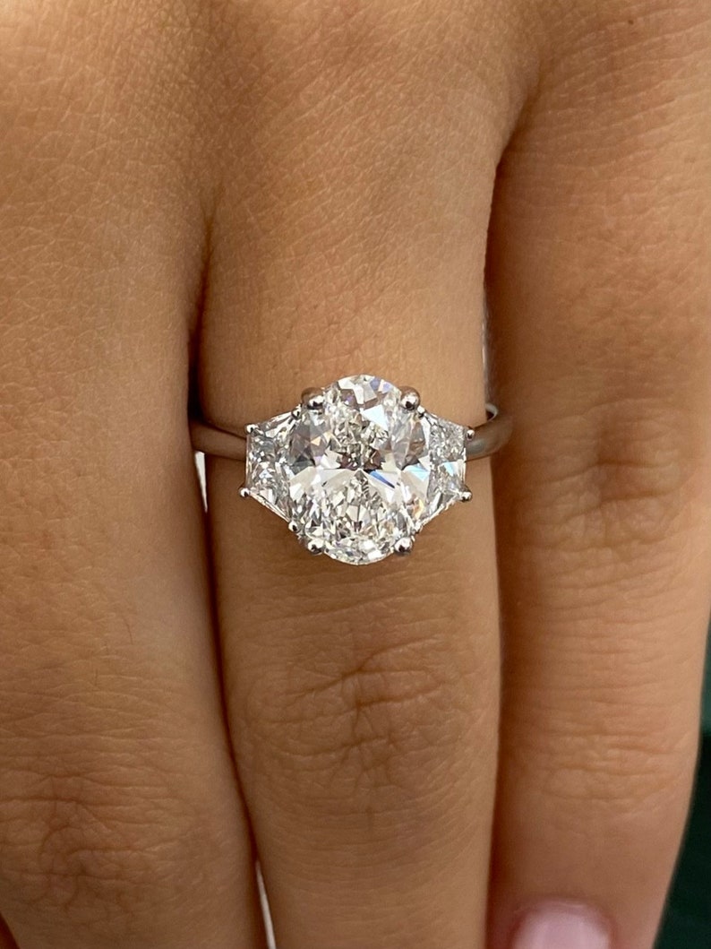 Classic 2.0 CT Oval Moissanite Engagement Ring with Three Stone Design 3