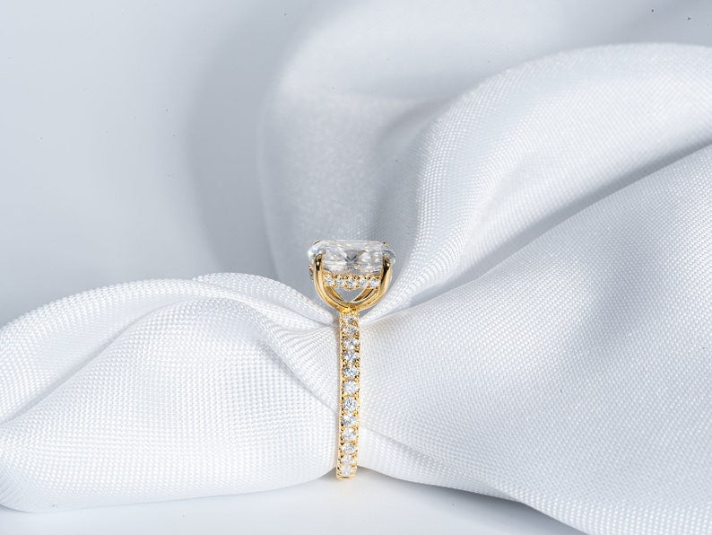 Classic 3.0 CT Cushion Moissanite Engagement Ring with Hidden Halo & Pave Design 4
