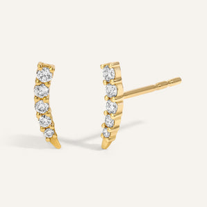 0.20 TCW Round Cut Moissanite Claw Bar Earrings in Gold