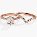 1.50 CT Oval Cut Moissanite Pave Bridal Ring Set with Curved Wedding Bands 4