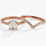 1.50 CT Oval Cut Moissanite Pave Bridal Ring Set with Curved Wedding Bands 4