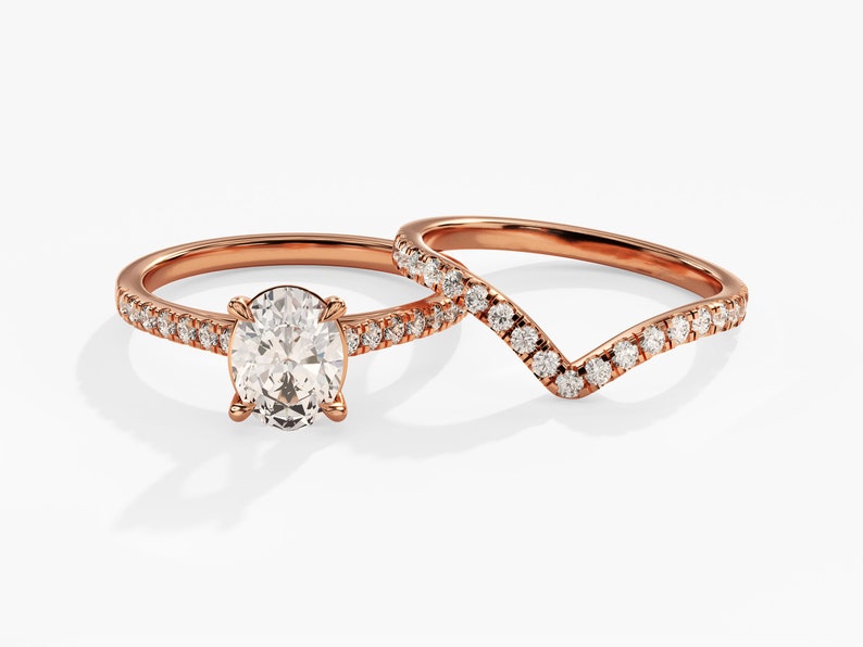 1.50 CT Oval Cut Moissanite Pave Bridal Ring Set with Curved Wedding Bands 4