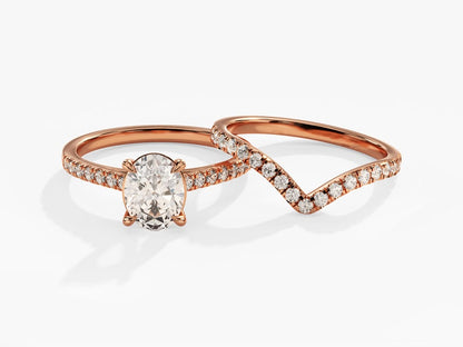 1.50 CT Oval Cut Moissanite Pave Bridal Ring Set with Curved Wedding Bands 4