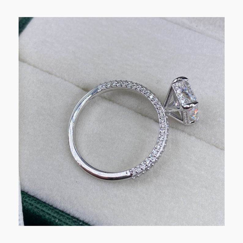 Stunning 2.5 CT Radiant Moissanite Engagement Ring with Pave and Hidden Halo Designs 3