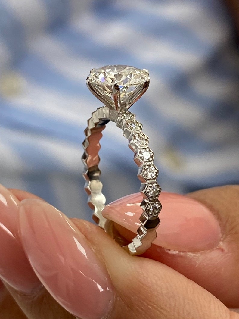 Classic 1.50 CT Round Moissanite Engagement Ring with Pave Design 5