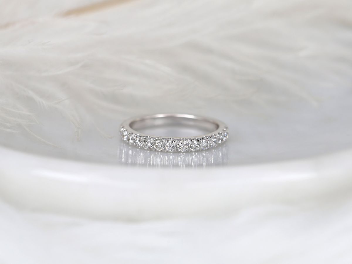 Stunning 0.6 TCW Round Moissanite Stones Half Eternity Wedding Band 1