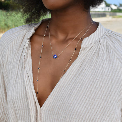 1.46 TCW Round Sapphire Lab Made Diamond- September Birthstone Necklace 3
