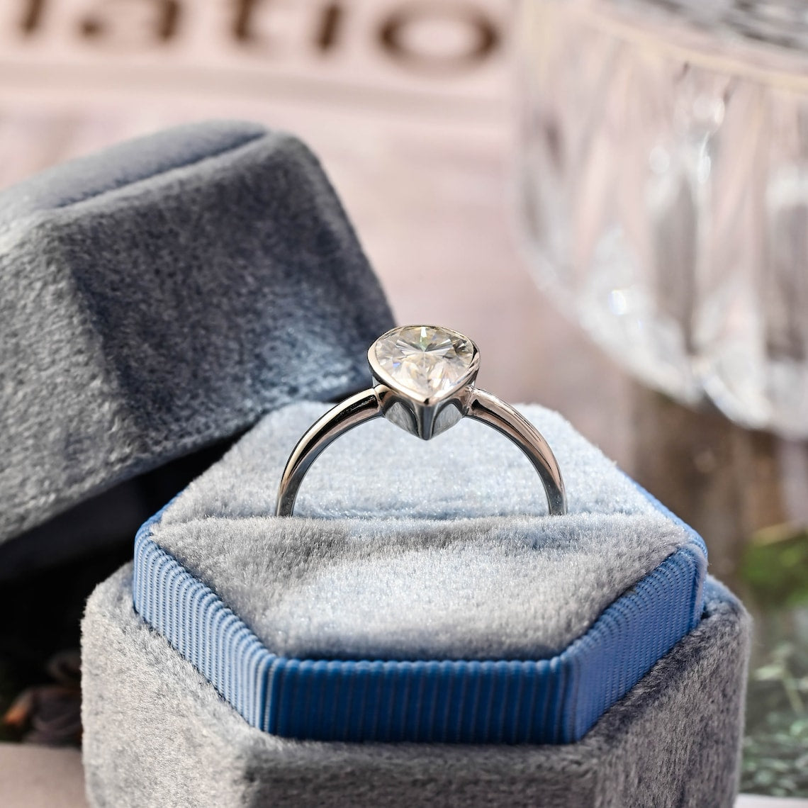 Stunning 3.0 CT Pear Moissanite Engagement Ring with Bezel Design 7