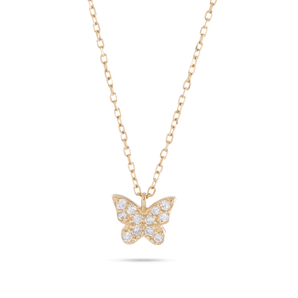 0.20 TCW Round Moissanite Diamond Butterfly Pendant Necklace in Solid Gold