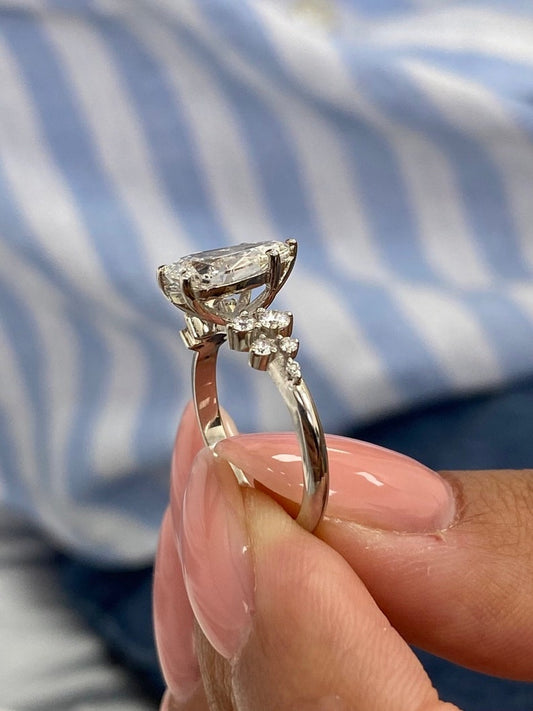 Stunning 1.50 CT Pear Moissanite Engagement Ring with Cluster Design 2