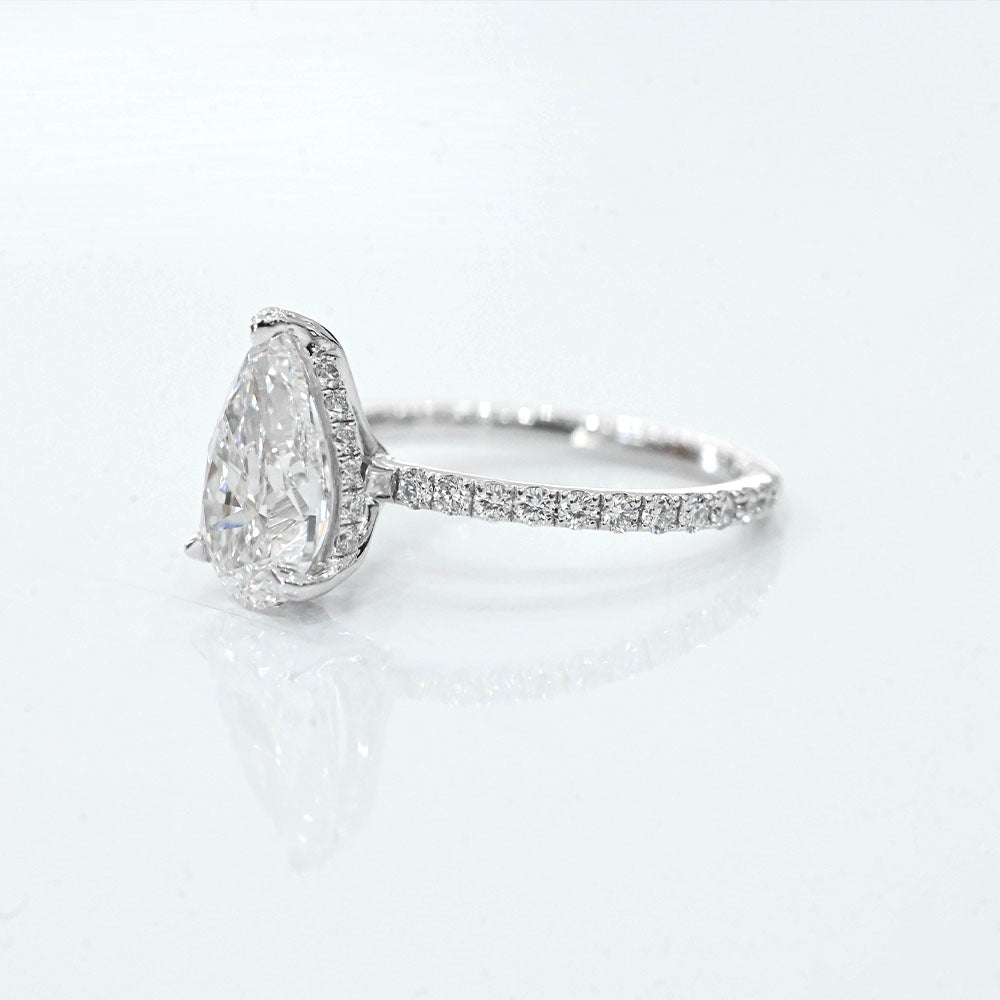 Stunning 2.0 CT Pear Moissanite Engagement Ring with Hidden Halo & Pave Design 2