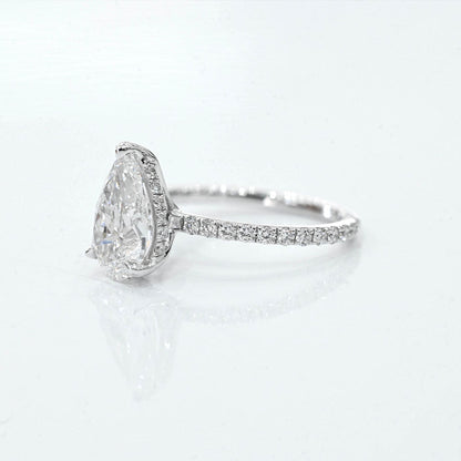 Stunning 2.0 CT Pear Moissanite Engagement Ring with Hidden Halo & Pave Design 2
