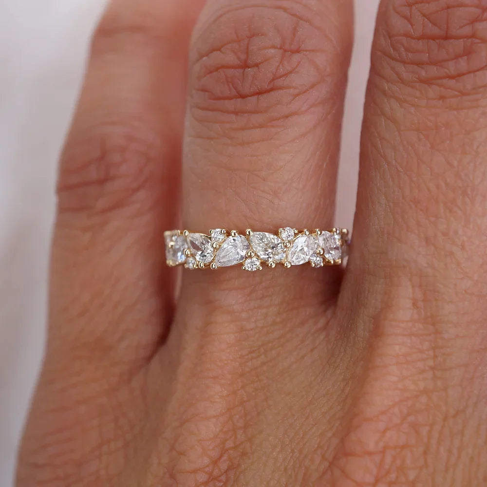 Stunning 0.4 TCW Pear & Round Moissanite Stones Alternate Wedding Band 2