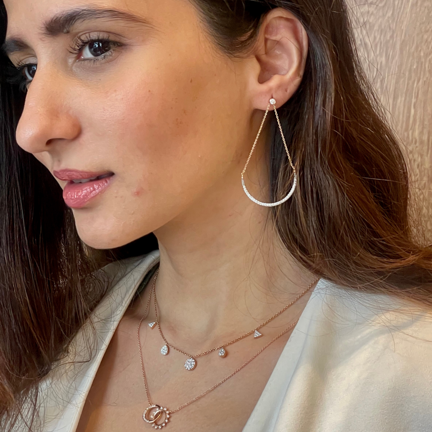 0.47 TCW Round Cut Moissanite Semi-Circle Chandelier Earrings in Gold 3