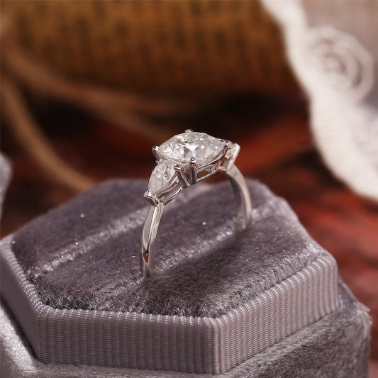 Stunning 1.0 CT Cushion Cut Moissanite Engagement Ring with Three Stone Design 2