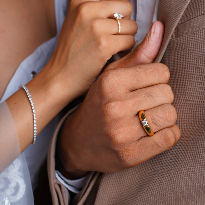 Delicate Moissanite Men's Wedding Band with Round Cut Stones in Solid Gold 4