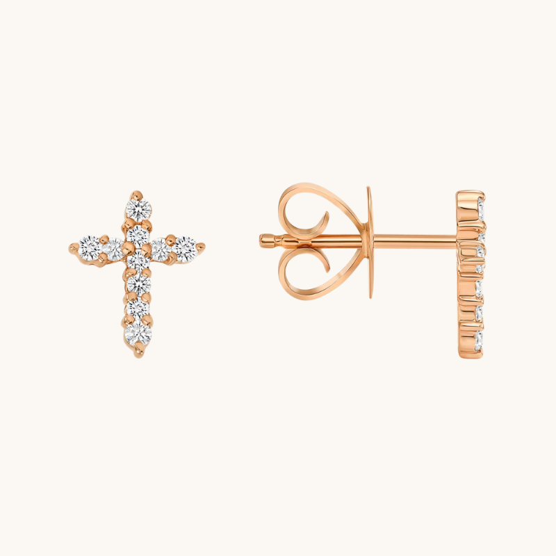 0.50 TCW Round Cut Moissanite Cross Stud Earrings in Gold 2