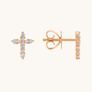 0.50 TCW Round Cut Moissanite Cross Stud Earrings in Gold